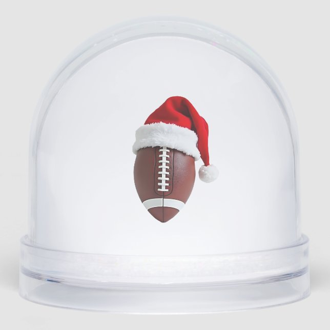 Christmas American Football Ball Santa Hat (3) Snow Globe (Front)