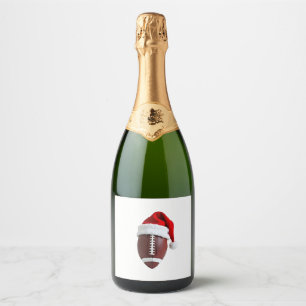 Christmas American Football Ball Santa Hat (3) Sparkling Wine Label
