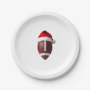 Christmas American Football Ball Santa Hat Paper Plates