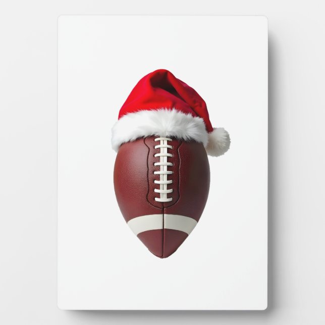 Christmas American Football Ball Santa Hat Plaque (Front)