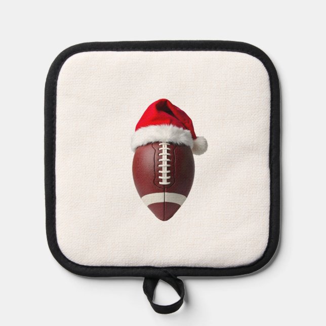 Christmas American Football Ball Santa Hat Pot Holder (Front)