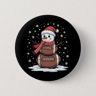 Christmas American Football Snowman Xmas Sport Button