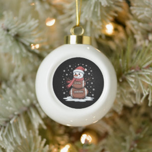 Christmas American Football Snowman Xmas Sport Ceramic Ball Christmas Ornament