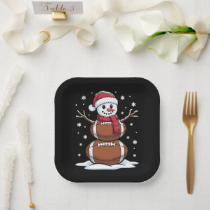 Christmas American Football Snowman Xmas Sport  Paper Plates