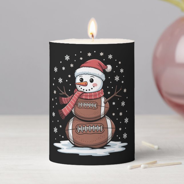 Christmas American Football Snowman Xmas Sport Pillar Candle (In Situ)