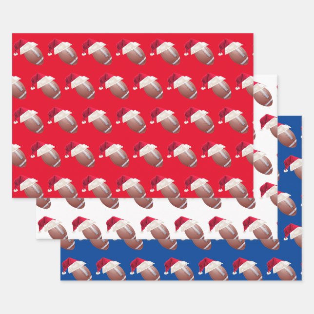 Christmas American Football Sports Santa Holiday Wrapping Paper Sheets (Set)