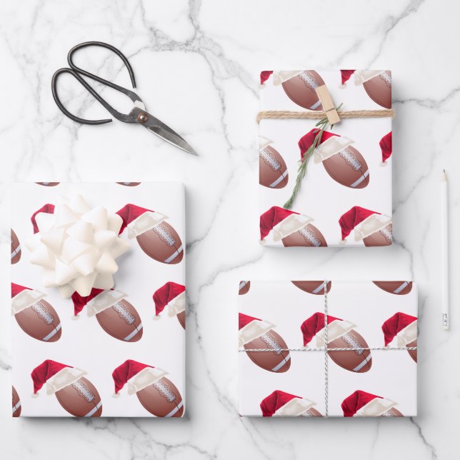 Christmas American Football Sports Santa Holiday Wrapping Paper Sheets (Front)