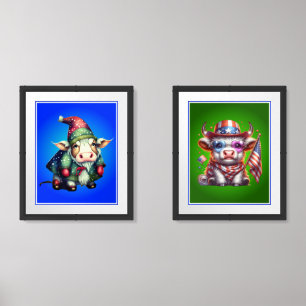 Christmas & American Gnome Cow Design-83456 Wall Art Sets