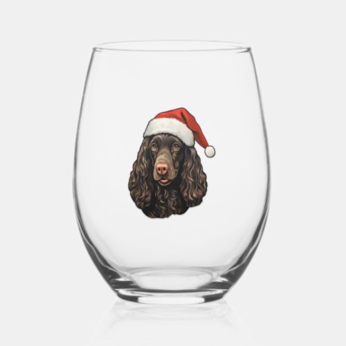 Christmas American Water Spaniel   Stemless Wine Glass