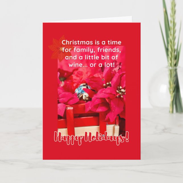 Christmas and a lot of wine Turtle and poinsettias Card (Front)