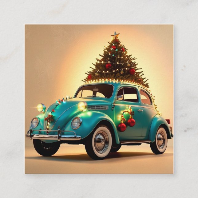 christmas and a vintage car square business card (Front)
