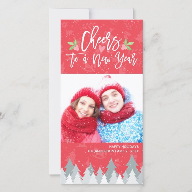 Christmas and Cheers to a New Year Greeting Photo Holiday Card (Front)