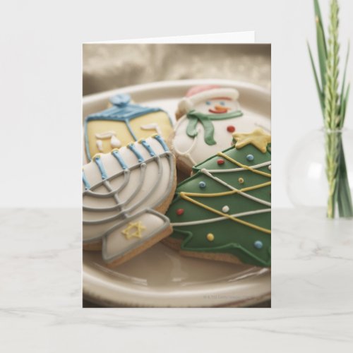 Christmas and Hanukkah cookies on plate Holiday Card