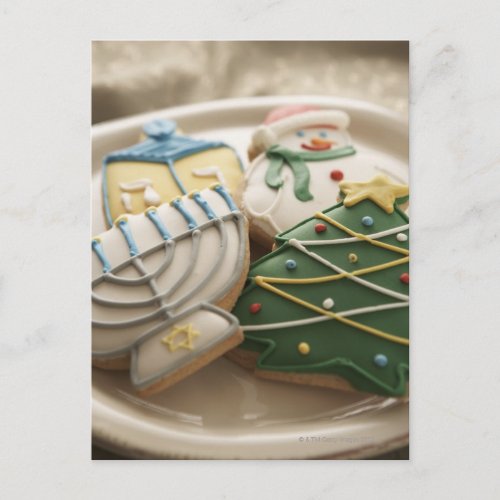 Christmas and Hanukkah cookies on plate Holiday Postcard