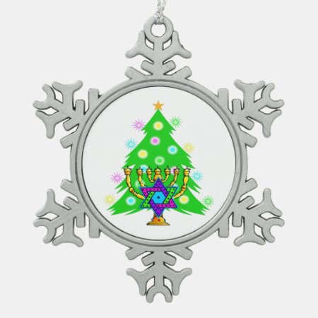 Christmas And Hanukkah Interfaith Snowflake Pewter Christmas Ornament