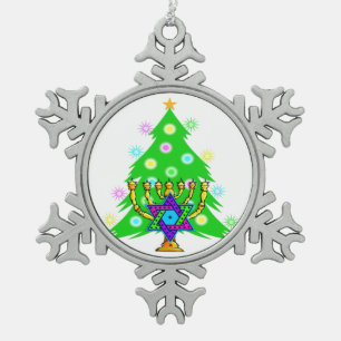 Christmas and Hanukkah Snowflake Pewter Christmas Ornament