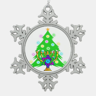 Christmas and Hanukkah Snowflake Pewter Christmas Ornament
