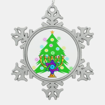 Christmas And Hanukkah Snowflake Pewter Christmas Ornament