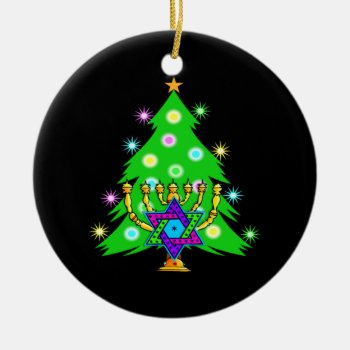 Christmas And Hanukkah Together Ceramic Ornament by bonfirechristmas at Zazzle