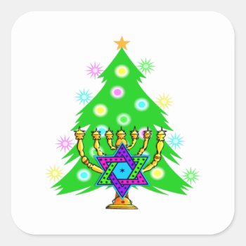 Christmas And Hanukkah Together Square Sticker by bonfirechristmas at Zazzle