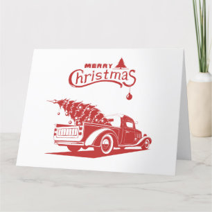 Christmas and happy new year truck letterpress thank you card
