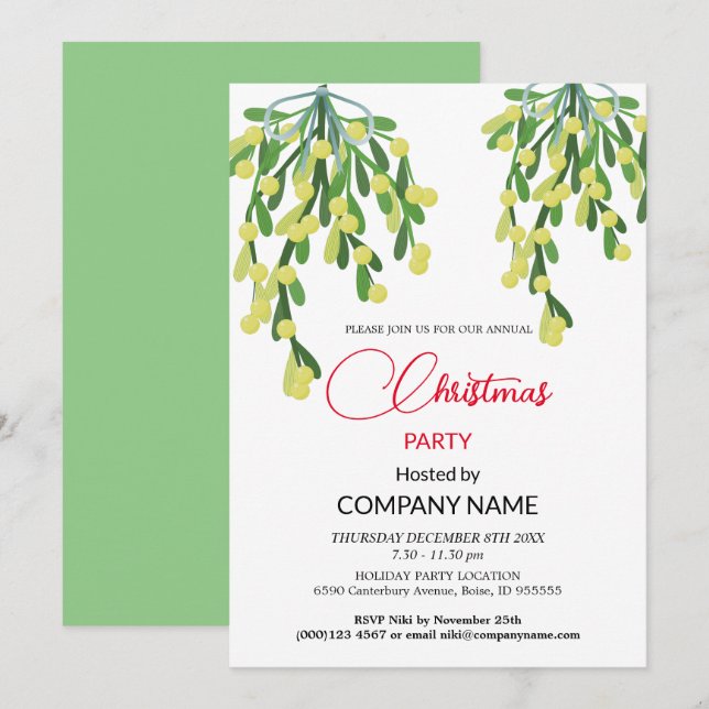 Christmas  and Mistletoe Decorations Corporate Inv Invitation (Front/Back)