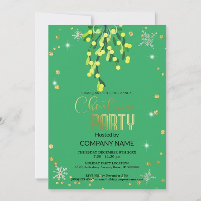 Christmas and  Mistletoe green, snowflake diamonds Invitation (Front)