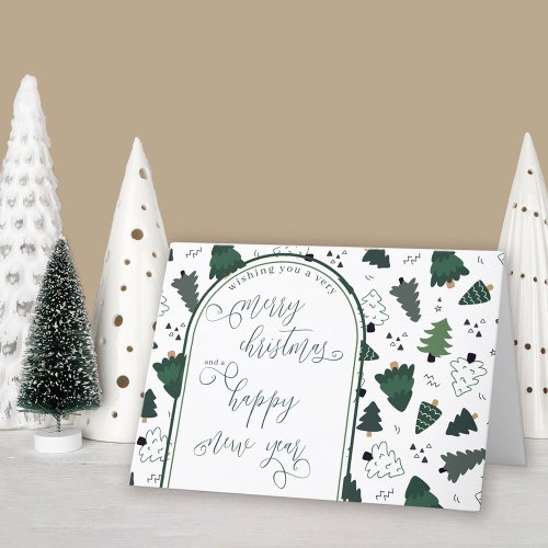 Christmas and New Year Calligraphy Green Trees Holiday Card