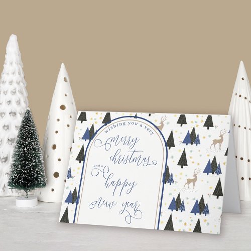 Christmas and New Year Calligraphy Trees and Stag Holiday Card