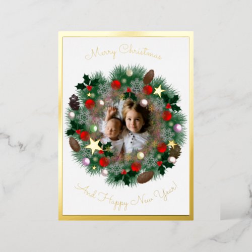 Christmas and New Year greetings photo in a crown Foil Holiday Card