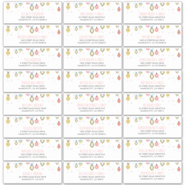 Christmas and New Year Guest Names Address Labels (Front)