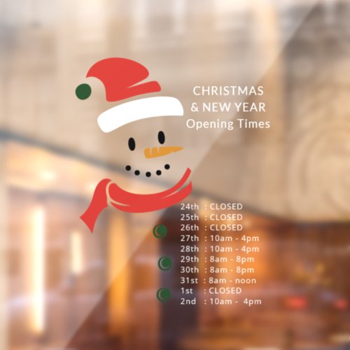 Christmas and New Year Opening Hours Santa Snowman Window Cling
