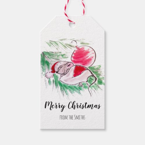 Christmas and New Year sleeping little mouse Gift Tags