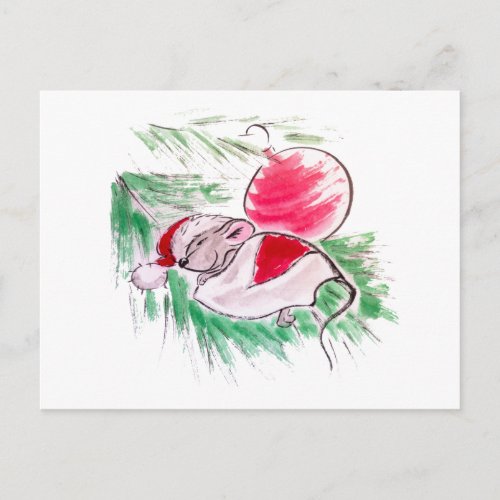 Christmas and New Year sleeping little mouse Postcard