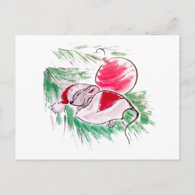 Christmas and New Year sleeping little mouse Postcard (Front)