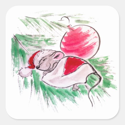 Christmas and New Year sleeping little mouse Square Sticker