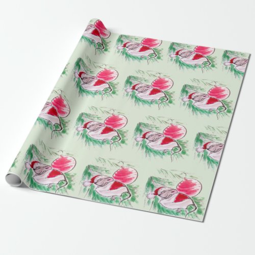 Christmas and New Year sleeping little mouse Wrapping Paper