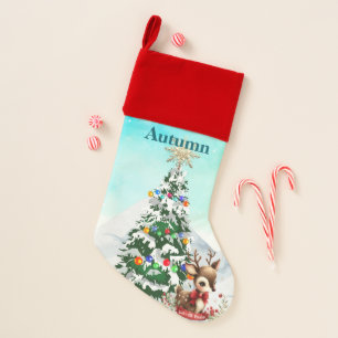 Christmas and Reindeer Personalized Name  Stocking
