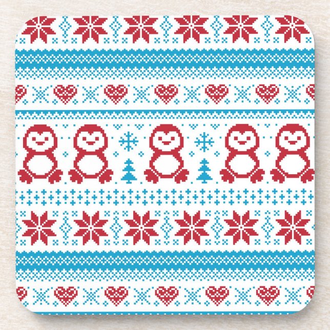 Christmas and Winter knitted pattern Beverage Coaster (Front)