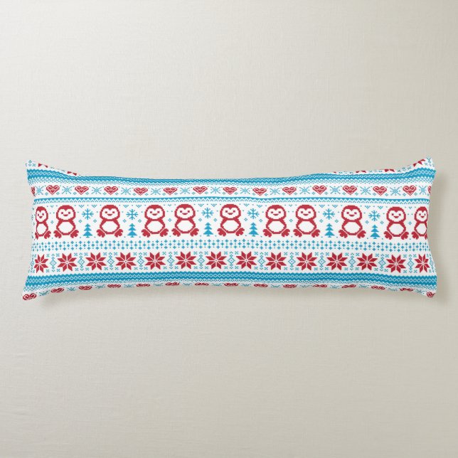 Christmas and Winter knitted pattern Body Pillow (Front)