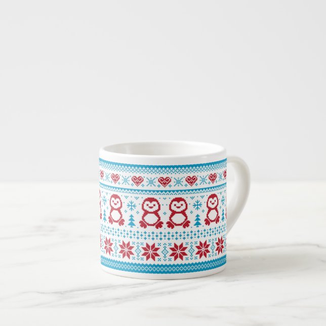 Christmas and Winter knitted pattern Espresso Cup (Front Right)
