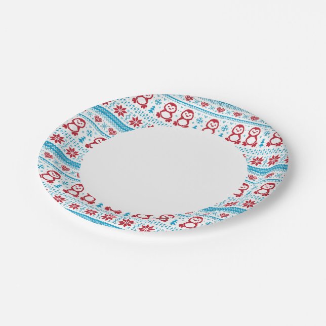 Christmas and Winter knitted pattern Paper Plates (Angled)
