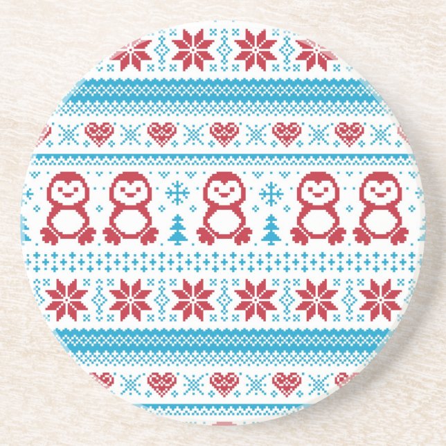 Christmas and Winter knitted pattern Sandstone Coaster (Front)