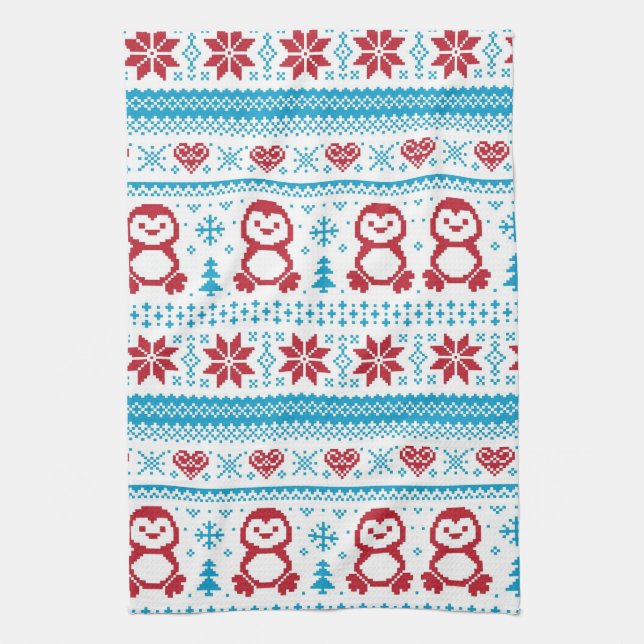 Christmas and Winter knitted pattern Towel (Vertical)