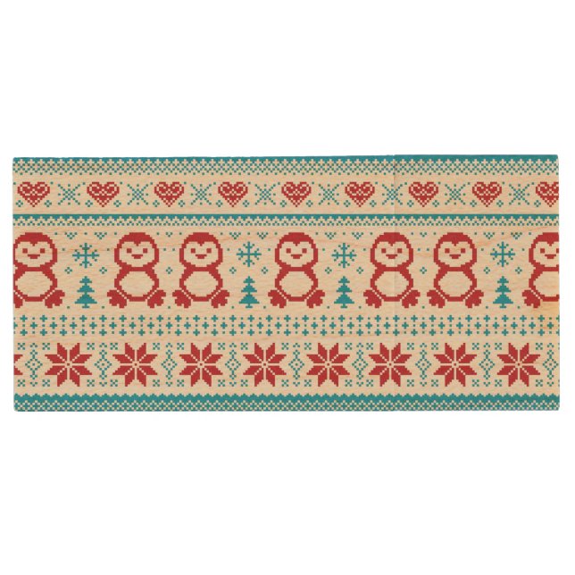Christmas and Winter knitted pattern Wood USB Flash Drive (Front)