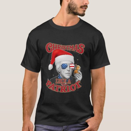 Christmas Andrew Jackson Santa Hat American Flag T_Shirt