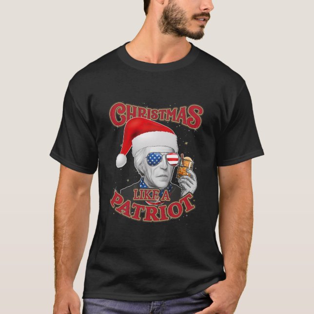 Christmas Andrew Jackson Santa Hat American Flag T-Shirt (Front)