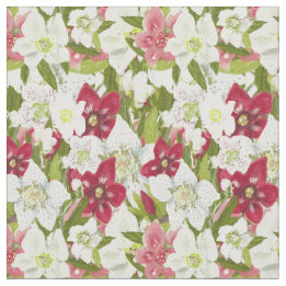 Christmas Anemones-Painted Hellebores Floral Fabric