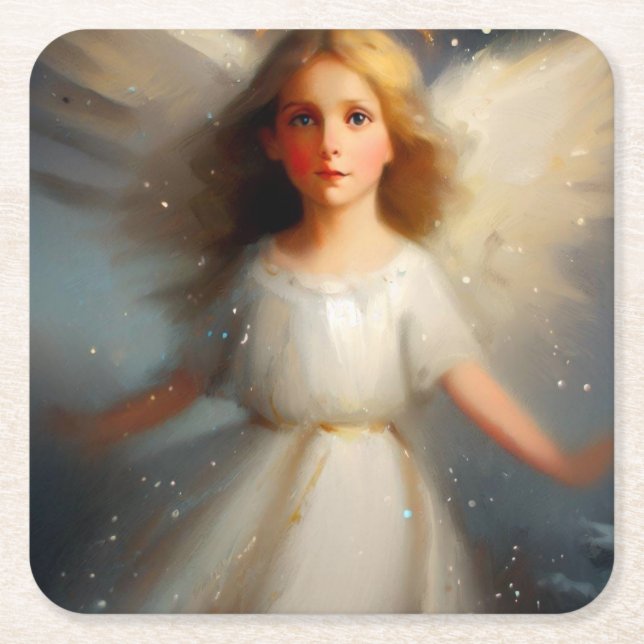Christmas Angel 2 Square Paper Coaster (Front)