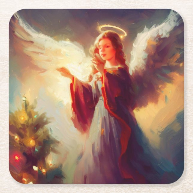 Christmas Angel 3 Square Paper Coaster (Front)